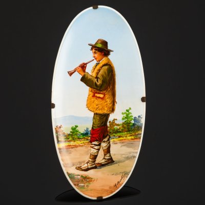 купить Панно настенное "Пастушок", художник Giuseppe Bertini (1825-1898 гг.), Società Ceramica Richard, фаянс, роспись, металл, Италия, 1870-1896 гг.