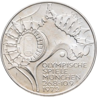 купить Германия 10 марок 1972 "XX летние Олимпийские Игры, Мюнхен 1972 - Стадион" знак монетного двора: "F" - Штутгарт