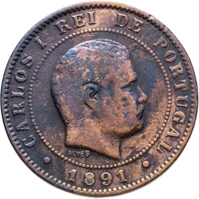 купить Португалия 10 реалов (рейс, reis) 1891 A знак монетного двора: "A" - Париж, Франция