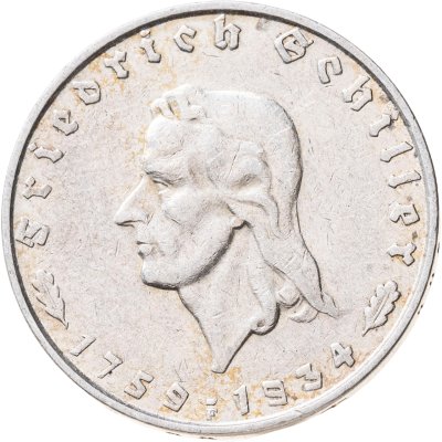 купить Германия, Третий рейх 2 рейхсмарки (reichsmark) 1934 "175 лет со дня рождения Фридриха Шиллера"