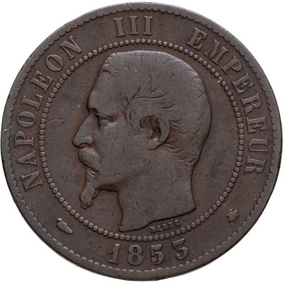купить Франция 10 сантимов (centimes) 1853 BB знак монетного двора: "BB" - Страсбург