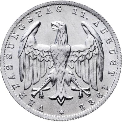 купить Германия 3 марки (mark) 1922 "3-я годовщина Веймарской конституции"