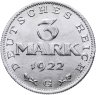 Купить Германия 3 марки (mark) 1922 "3-я годовщина Веймарской конституции"