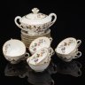 Купить Набор чайный на 8 персон (пары, сахарница), украшенный цветущими ветками и рельефным декором в виде чешуек, мануфактура Limoges Union Porcelainier, фарфор, деколь, золочение, Limoges, Франция, 1929-1963 гг.
