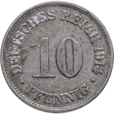 купить Германия 10 пфеннигов 1914 знак монетного двора: "G"