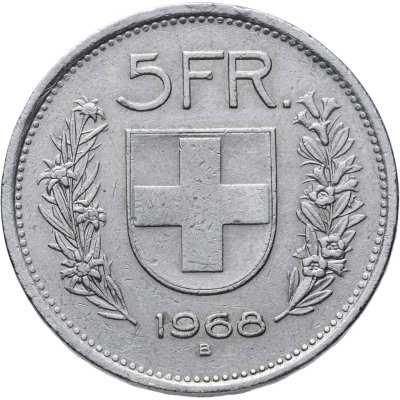 купить Швейцария 5 франков (francs) 1968 B