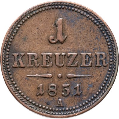 купить Австрия 1 крейцер (kreuzer) 1851 A знак монетного двора "A" - Вена