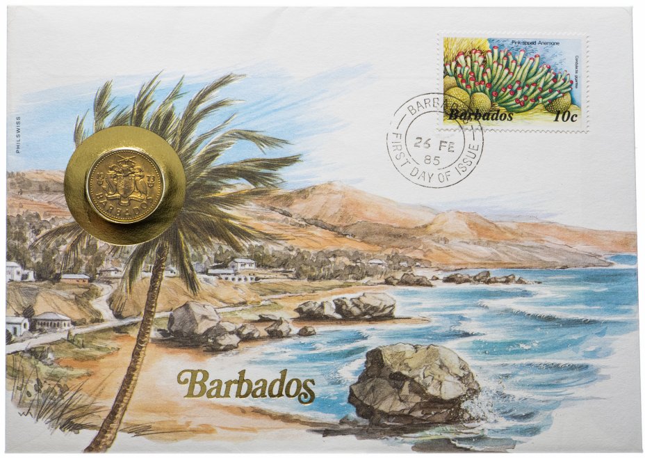 купить Барбадос 5 центов 1973, в бумажном конверте с оригинальной маркой и сертификатом