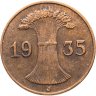 Купить Германия 1 рейхспфенниг (reichspfennig) 1935 J  знак монетного двора "J" — Гамбург