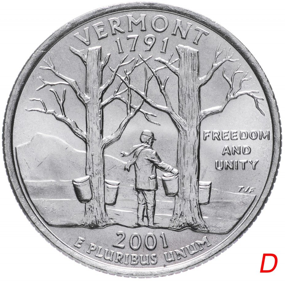 купить США 1/4 доллара (квотер, 25 центов) 2001 D "Штат Вермонт"