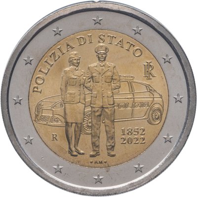купить Италия 2 евро (euro) 2022 170 лет Итальянской национальной полиции, в оригинальном блистере