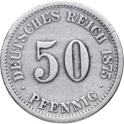купить Германия 50 пфеннигов (pfennig) 1875 F знак монетного двора: "F" - Штутгарт