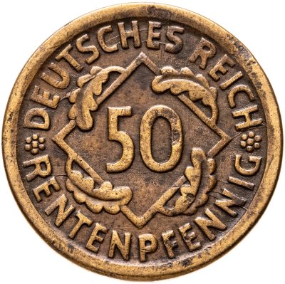 купить Германия (Веймарская республика) 50 рентных пфеннигов 1924 Знак монетного двора "A" — Берлин