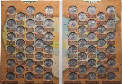 купить США набор монет 1/4 доллара (25 центов, квотер) 2010-2021 из серии "Прекрасная Америка" национальные парки (56 штук) в альбоме