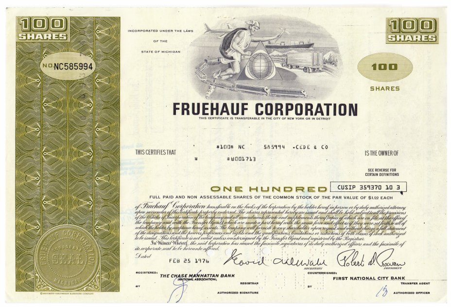 купить Акция США FRUEHAUF CORPORATION 1974-1976 гг.