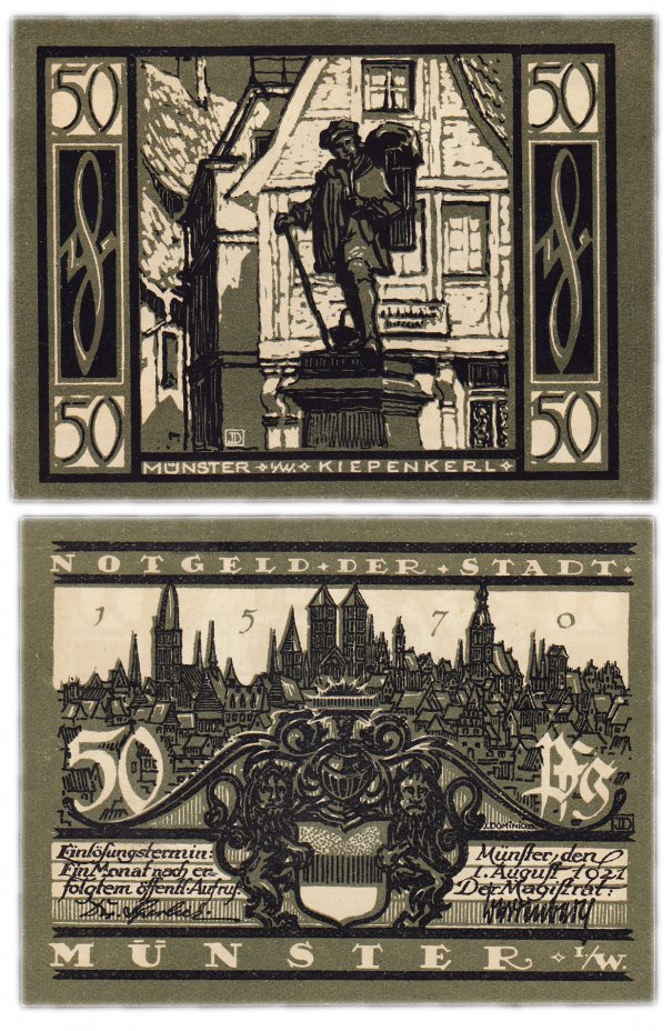 купить Германия (Мюнстер) 50 пфеннигов 1921 (Kiepenkerl - статуя странствующего торговца)