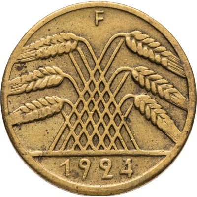 купить Германия 10 рентных пфеннигов (rentenpfennig) 1924 F знак монетного двора "F" — Штутгарт