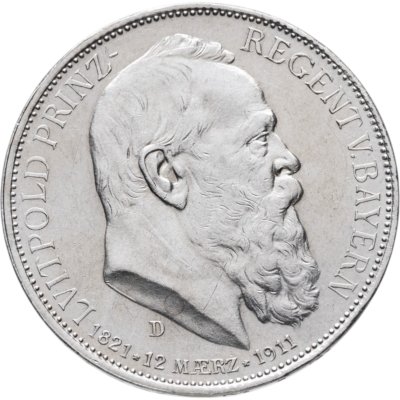 купить Германская империя (Бавария) 3 марки 1911 "90 лет со дня рождения Луитпольда Баварского"