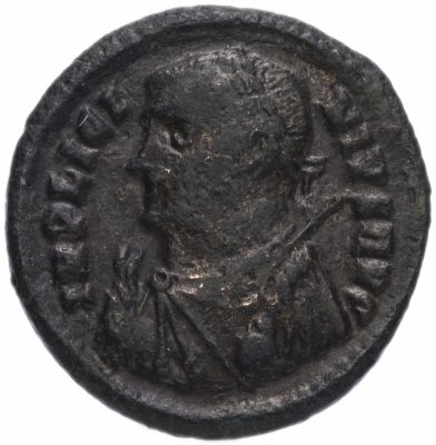 Купить Римская Империя Лициний I 308–324 гг фоллис (реверс: Крепостная башня с воротами без дверей)