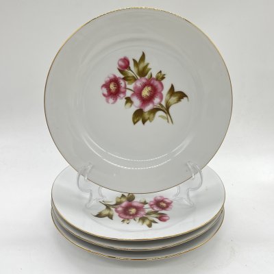 купить Набор из 4 десертных тарелок с цветочным декором, фарфор, деколь, золочение, Kahla, ГДР, 1960-1980 гг.