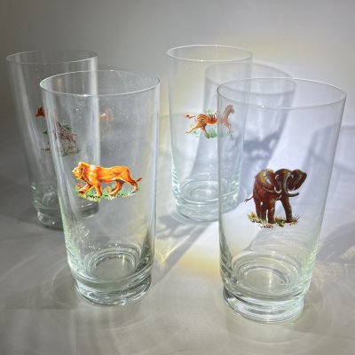 купить Набор из 4 стаканов "Сафари", стекло, деколь, Западная Европа, 1950-1980 гг.