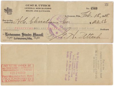 купить США чек 1938 Банк фермеров и торговцев