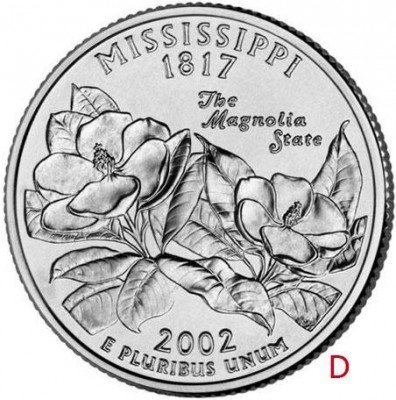 Купить США 25 центов (квотер) 2002 D — штат Миссисипи