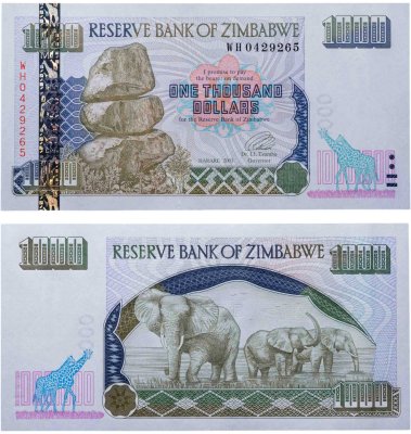 купить Зимбабве 1000 долларов 2003