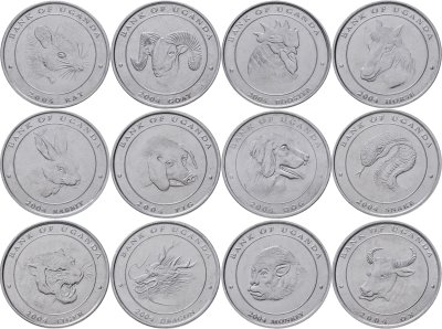 купить Уганда набор 100 шилингов 2004 «Луннный календарь» из 12 монет