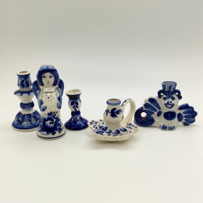 купить Набор из 5-ти подсвечников разных форм, Гжель, фарфор, роспись, Россия, 1990-2010 гг.