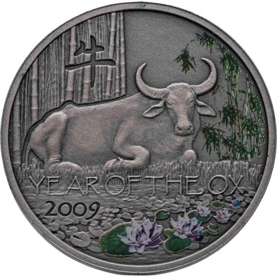 купить Ниуэ 1 доллар (dollar) 2008 Китайский гороскоп - год быка /зелень, лотусы/