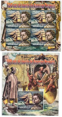 купить Бурунди блок + лист марок "Америго Веспуччи" 2012
