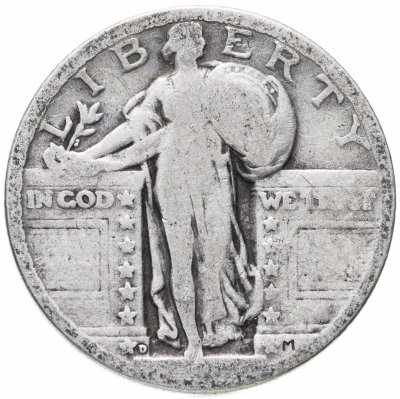 купить США 25 центов (квотер, 1/4 доллара, quarter dollar) 1917-1930 Standing Liberty Quarter, знак монетного двора: "D" - Денвер