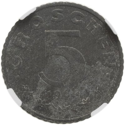 купить Австрия 5 грошей 1964 в слабе NGC UNC details