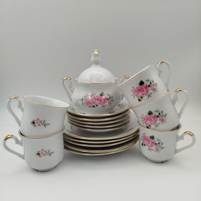 купить Набор чайный на 5 персон (16 предметов), украшенный цветочным декором, фарфор, деколь, золочение, Epiag D. F., Чехословакия, 1980-1990 гг.