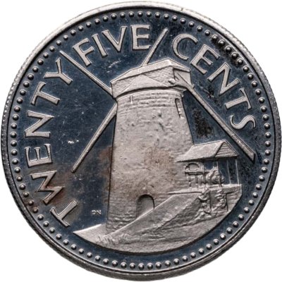 купить Барбадос 25 центов (cents) 1973 обозначение монетного двора "FM" — The Franklin Mint
