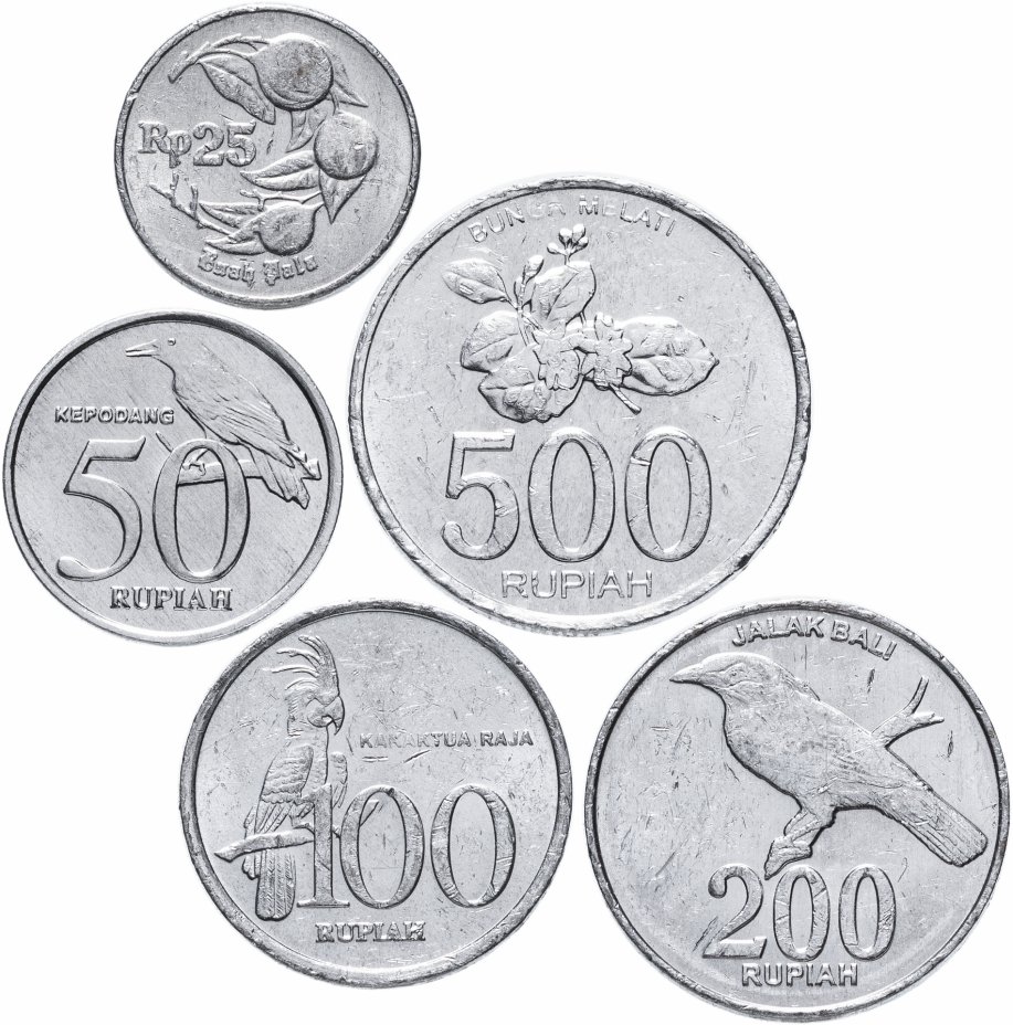 купить Индонезия набор монет 1991-2008 (5 штук, VF-XF) Птицы