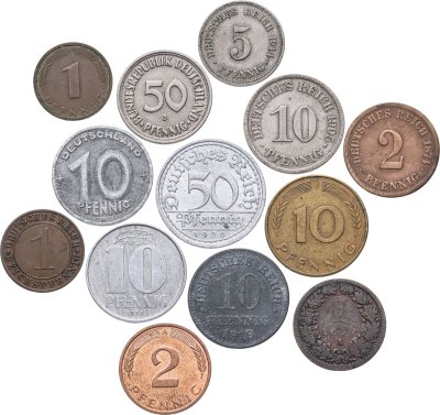 купить Германия набор из 13 монет 1, 2, 5, 10, 50 пфеннигов (pfennig) 1874-1992