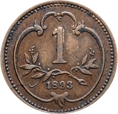 Купить Австро-Венгрия 1 геллер (heller) 1893, монета для Австрии