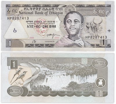 купить Эфиопия 1 бирр (быр) 2000 (2008) "Водопад Тисисат (Голубой Нил)". Фауна" (Pick 46е)