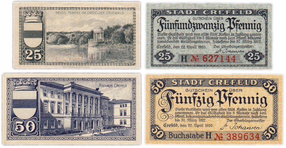 купить Германия (Рейнская провинция: Крефельд) набор из 2-х нотгельдов 1922