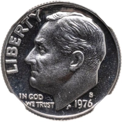 купить США 10 центов (one dime) 1976 S "Roosevelt Dime" в слабе DNC PF69