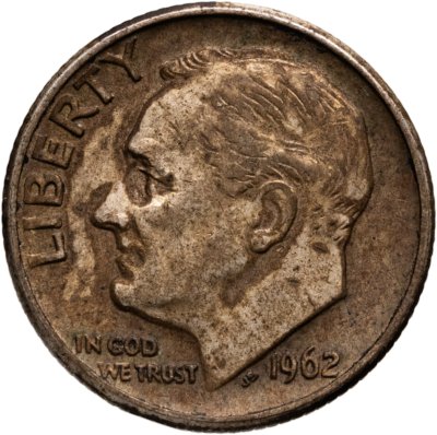 купить США 10 центов (дайм, one dime) 1962 D Silver Roosevelt Dime (Рузвельт) знак монетного двора "D" - Денвер