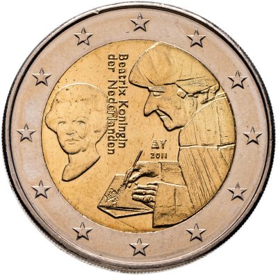 купить Нидерланды 2 евро (euro) 2011 500 лет со дня издания книги «Похвала Глупости» Эразма Роттердамского