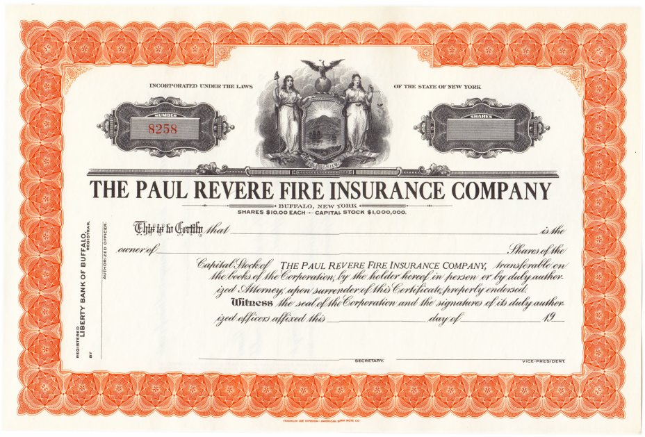 купить Акция США The Paul Revere Fire Insurance Company ( BUFFALO)