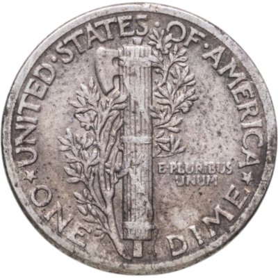 Купить США 10 центов (дайм, one dime) 1943  Mercury Dime (дайм «Меркурий») без обозначения монетного двора