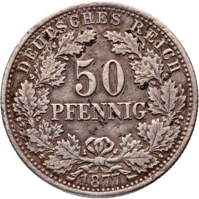 купить Германия 50 пфеннигов 1877 E Венок на аверсе знак монетного двора: "E" - Дрезден