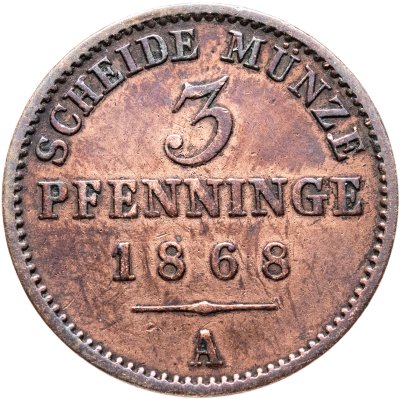 купить Германия, Пруссия 3 пфеннинга 1868
