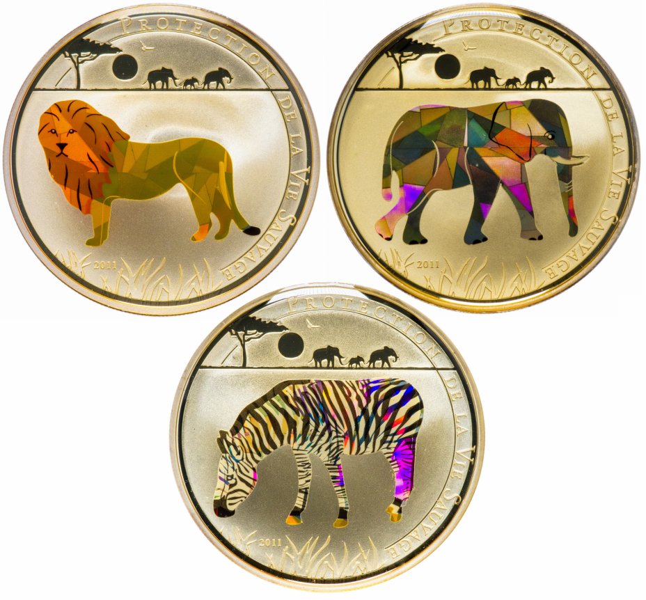 купить Того набор монет 100 франков 2011 (3 штуки) "Лев, Слон, Зебра"