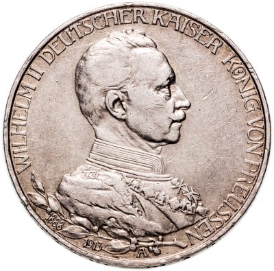 Купить Германская Империя, Пруссия 3 марки (mark) 1913 A 25 лет правлению Вильгельма II